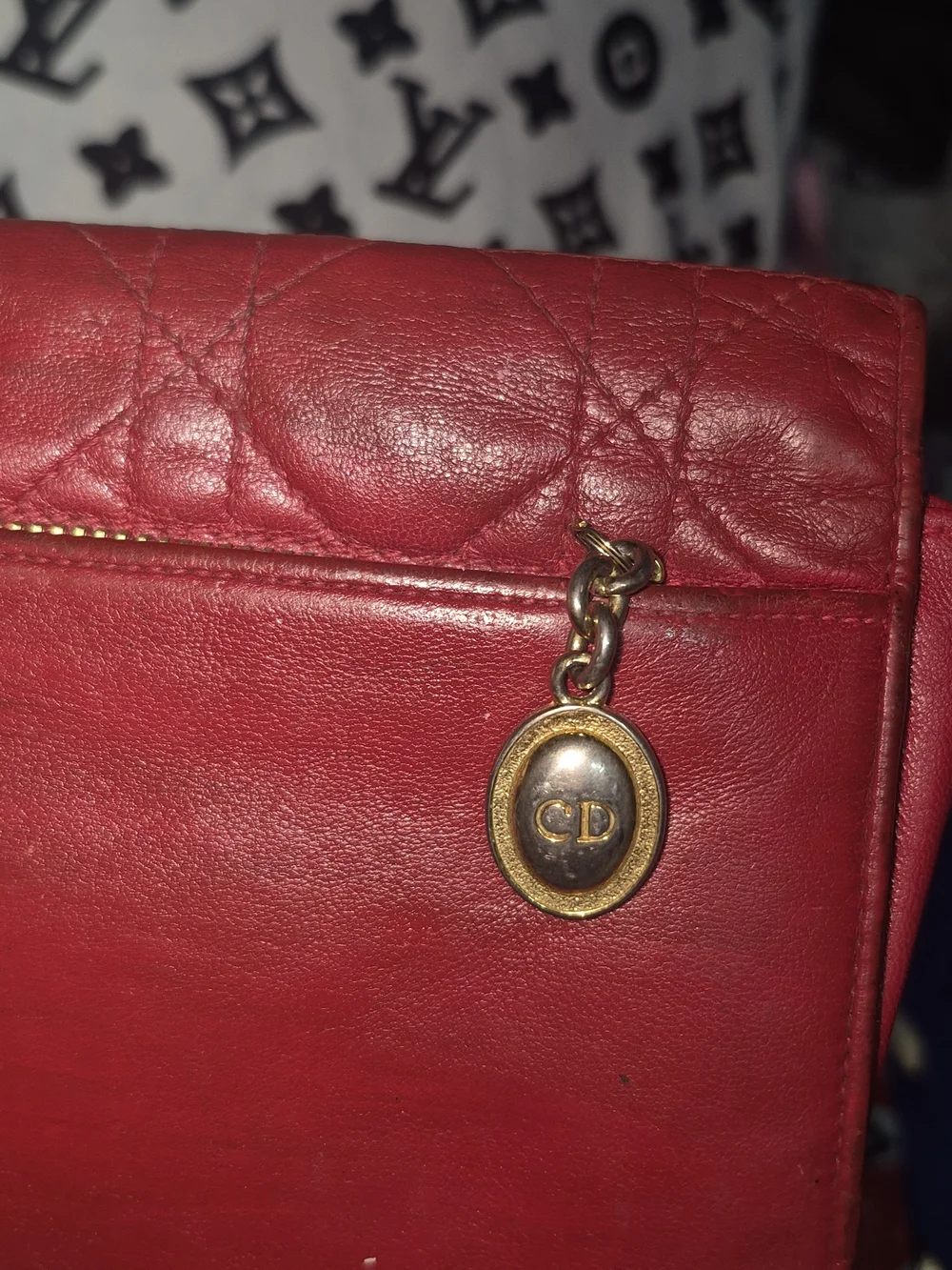 Vintage Authentic Dior Red Quilted Chain Wallet